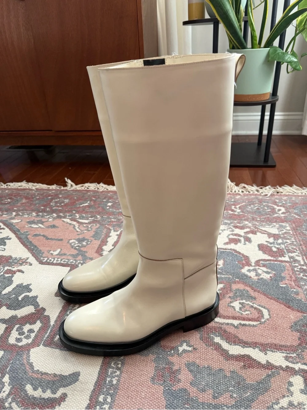 Jil Sander Cream Leather Over-the-Knee Boots